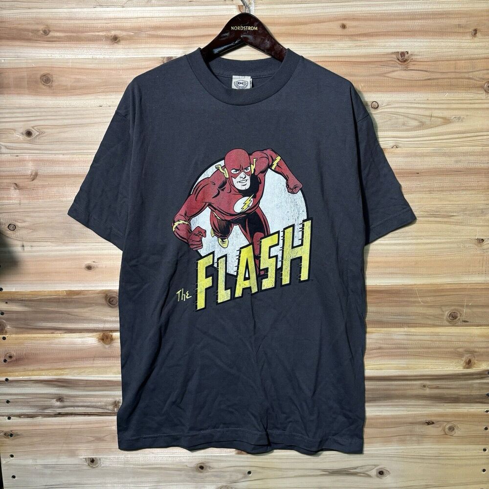 Vintage DC Comics The Flash Graphic T Shirt Gray Sz M Superhero Y2k Short Sleeve